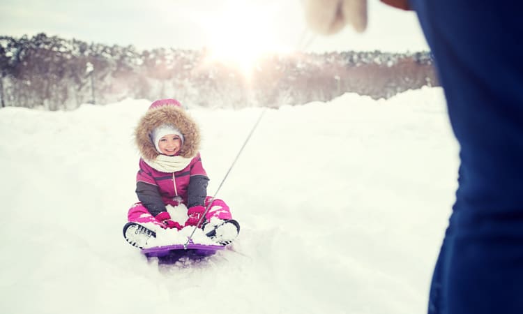 Girl Sledding On A Cold Family Vacation