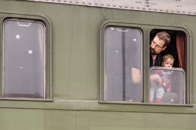 Dad And Son On Train 