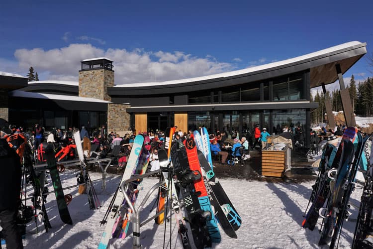 Skis Stacked Up Outside A Ski Resort