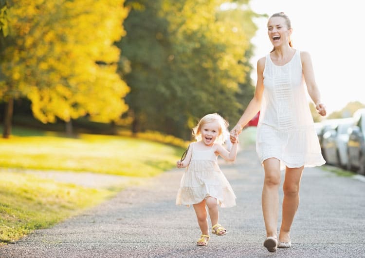 Mom And Daughter Walking Together