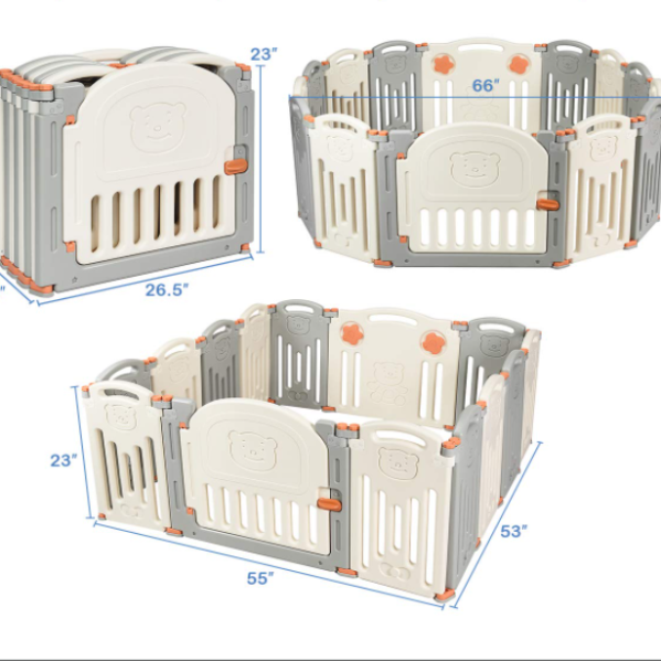 16-Panel Foldable Baby Activity Playpen with Lock Door - Costway