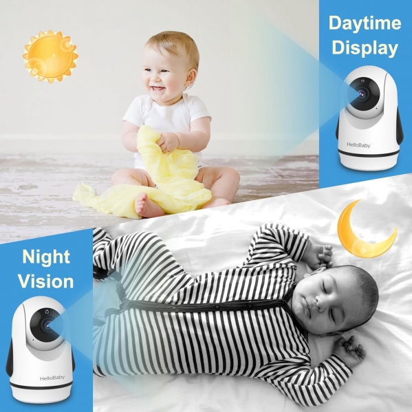HelloBaby Babyfoon Met Camera - 3.2 Inch LCD, Nachtzicht, Temperatuur, 2-weg Audio, Wit