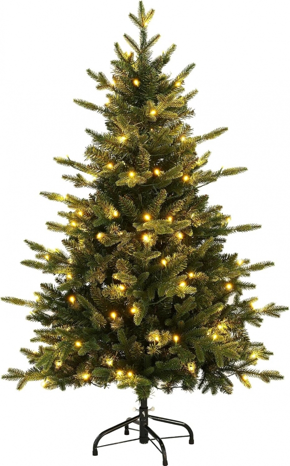 4 ft Pre Lit Artificial Christmas Tree with Lights, Fraser Fir Realistic PE PVC Branch Tips, Holiday Xmas Tree, Metal Stand Automatic Unfold Hinged Design, Easy Assembly for Home Party Decoration 4ft christmas tree pre-lit (PE&PVC)