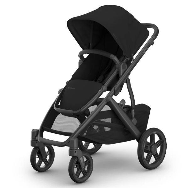 UPPAbaby Vista V3 Stroller - Full-Size Single-to-Double Stroller System - Toddler Seat, Bug Shield, Rain Shield, and Storage Bag Included - Jake (Charcoal/Carbon Frame/Black Leather)