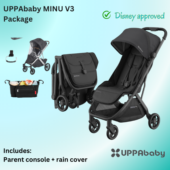 UPPAbaby Minu V3 Travel Stroller | Lightweight + Compact Design | One-Hand Fold + Unfold | from Birth + Overhead Compatible | Jake (Charcoal/Carbon Frame/Black Leather)