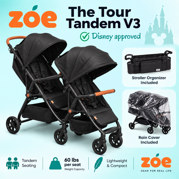The Tandem+ (ZOE XL1) - Best Lightweight Travel and Everyday Tandem Stroller System with Umbrella