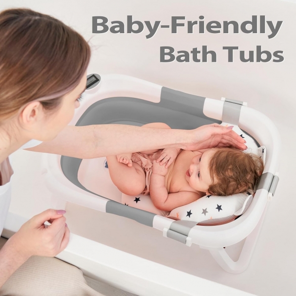 thumbnail image 2 of Collapsible Baby Bathtub,Baby Bath Tub With Soft Cushion Thermometer Shower Cap Baby Bathtub Newborn Toddler 0 36 Months Portable Travel Baby Tubs Green 2 of 11