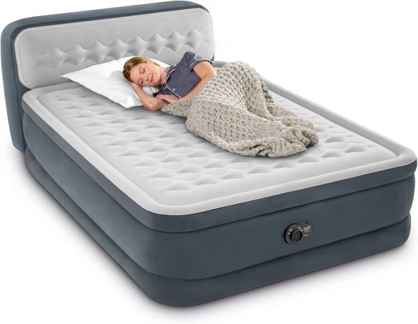 thumbnail image 2 of Intex Queen Pillow Top Air Mattress With Electric Pump & Headboard – 18 2 of 4