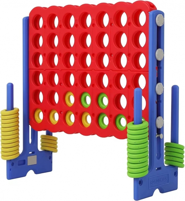 Giant 4 Connect in a Row Game, Height Adjustable Jumbo Yard Games for Kids and Adults Outdoor Play, Backyard Large Four Connect Floor Games Blue/Red