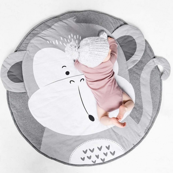 Round Cotton Rug Baby Nursery Rug Kids Play Mat Infant Crawling Mat Floor Playmats Washable Game Blanket Tummy Time Carpet (Monkey Pattern 90cm)