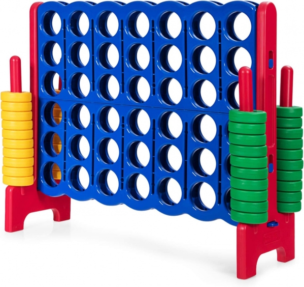 ARLIME Giant 4 in a Row Connect Game, 47'' Jumbo 4-to-Score Toy Set W/ Quick-Release Lever, Build-in Ring, Jumbo Sized for Kids & Adults, Oversized Floor Activity for Indoor & Outdoor Play Red