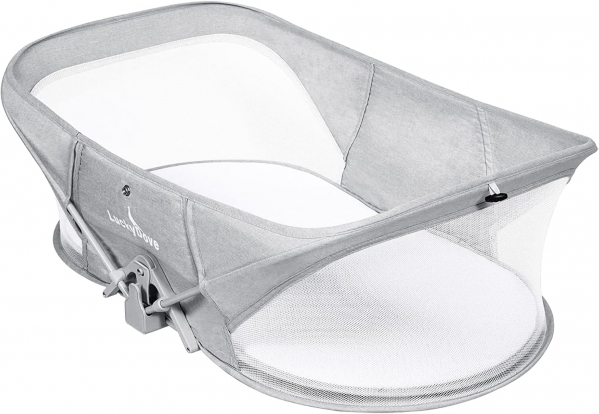 Coopzero Travel Bassinet-Folding Portable Bassinet,in Bed Bassinet for Baby,Portable Bassinet with Mosquito Net,Easy to Fold and Lightweight,Washable,Grey