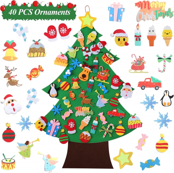 Felt Christmas Tree - 3.5 FT Wall Felt Christmas Tree for Kids with 40 Pcs Ornaments, DIY Xmas Gifts for Christmas Decorations