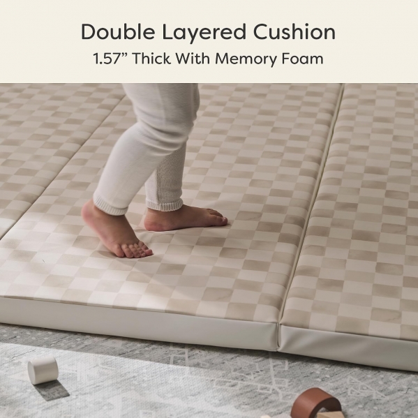 Foldable Baby Tumbling Mat – Padded Baby Play Mat for Floor | Memory Foam Play Mat for Baby | Foldable Kids Play Mat | Durable, Stylish, and Cushioned Design 4' x 6' Almond