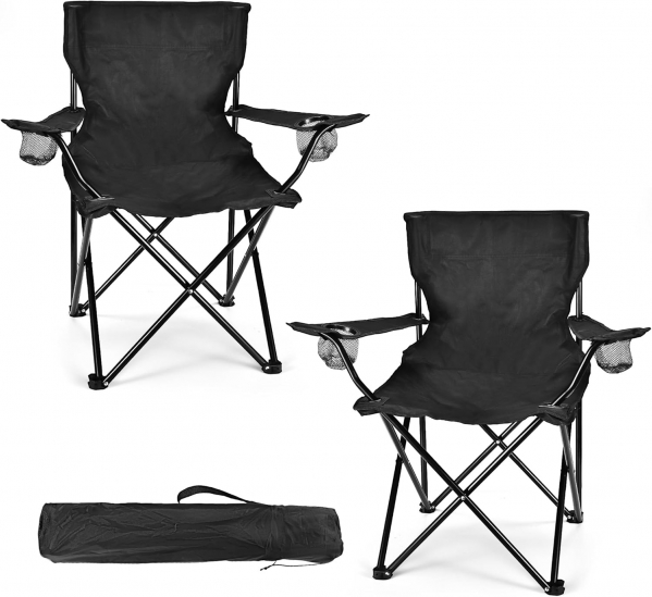 2 Pack Camping Chairs - Lightweight and Supportive Chairs for Teens and Lightweight Individuals - Compact, Durable, and Portable - Ideal for Camping, Hiking, Beach, and Picnics - Carry Bag Basic 2Pack Black