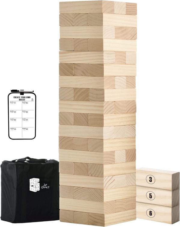 Giant Tower Wooden Stacking Outdoor Games for Adults and Family Yard Lawn Blocks Games - Includes Rules and Carrying Bag-54 Pcs Premium Wood