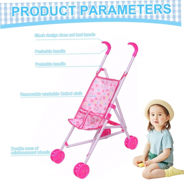 Baby Doll Stroller 9.84x19.29x20.87 Inch Doll Stroller Foldable Baby Stroller for Dolls with Sturdy Frame Toy Stroller for Toddlers Boys, Girls, Little Kids Baby Stroller for Dolls Toy Baby Stroller