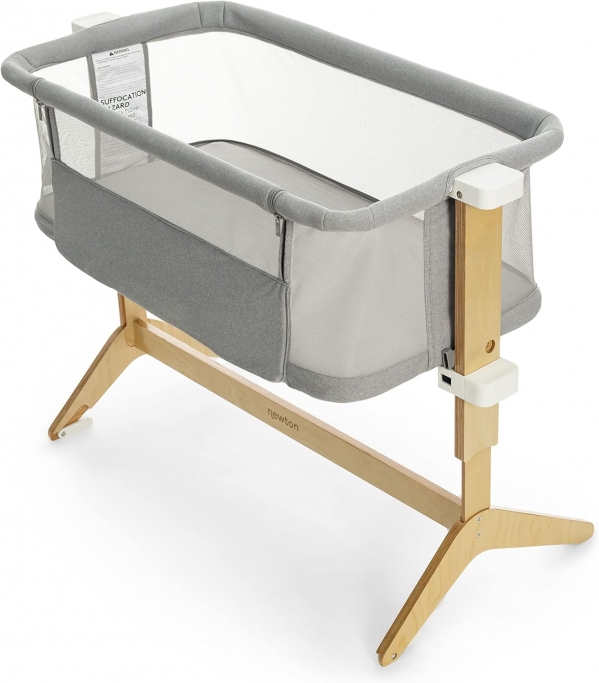 Newton Baby Bassinet & Bedside Sleeper with Mattress & Sheet - 100% Breathable & Washable, Removable Dual-Layer Cover | Solid Birch Frame Adjustable Height & Infant Access Opening | Bedside Bassinet