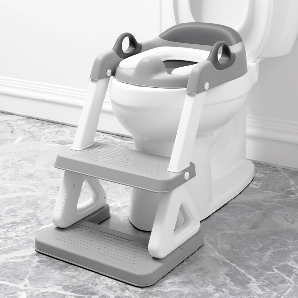 Potty Training Seat with Step Stool Ladder for Kids and Toddler,Wiifo Sturdy Potty Ladder with Soft Padded Cushion for Toddler Boys and Girls(Light Grey) 2025 New Version