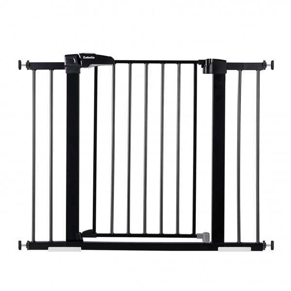 BABELIO 26-40 Inch Easy Install Extra Wide Pressure Mounted Metal Baby Gate, No Drilling, No Tools Required, with Wall Protectors and Extenders (Black) Black 26-40 Inch (Pack of 1)