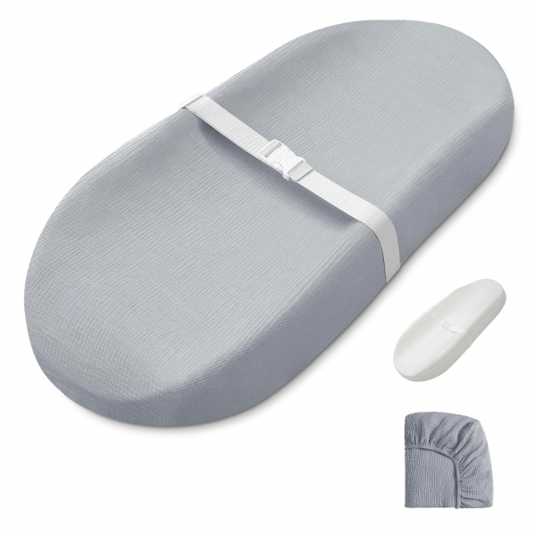 Blissful Diary Muslin Baby Changing Pad with Waterproof Lining Foam, Diaper Changing Table Pad with Cover for Dressers (Gray, Avocado) Grey Avocado