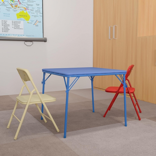 Flash Furniture Kids Colorful 3 Piece Folding Table and Chair Set Blue Kids 3 Piece Set