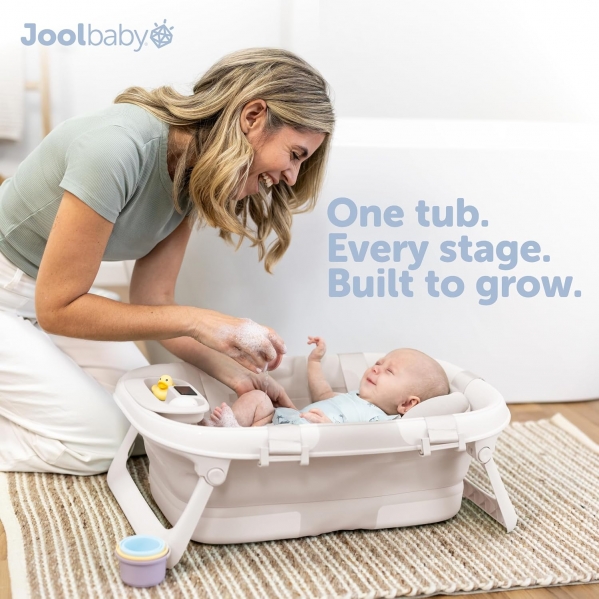 Jool Baby Foldable Baby Bathtub – Portable for Travel – Thermometer (Oat) Oatmeal