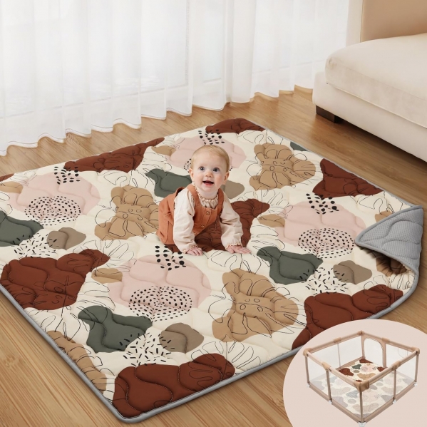 Baby Play Mats for Floor,50x50 Play Mat for Playpen,Thicken Soft Padding Foam Playmats for Babies and Toddlers Infants Kids, Foldable and Machine Washable Baby Crawling Mat,Boho Design 50" X 50"