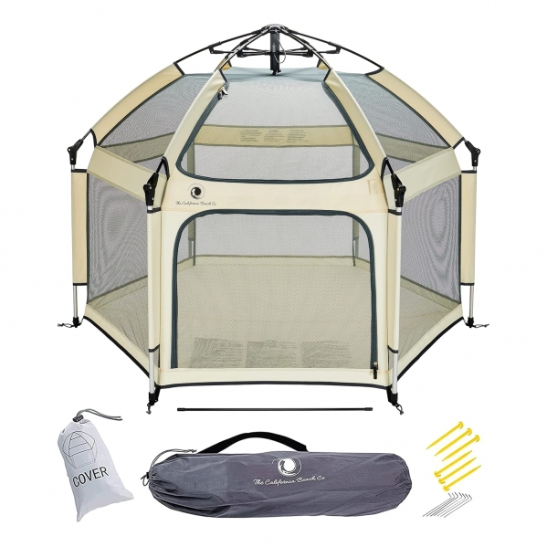 POP 'N GO Premium Outdoor Baby Playpen (Warm Ivory) with Self-Inflating Playmat
