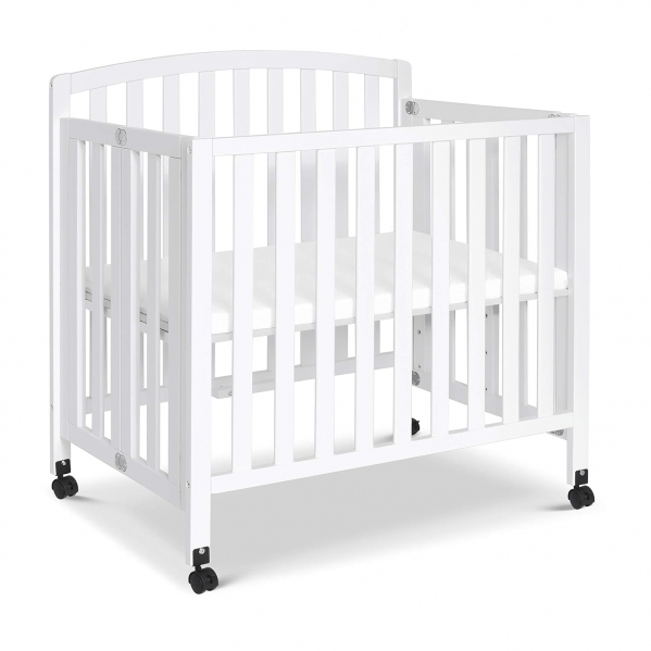 DaVinci Dylan Folding Portable 3-in-1 Mini Crib and Twin Bed in White, Greenguard Gold Certified White Crib