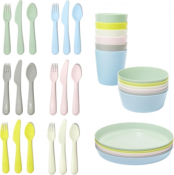 Ikea Kalas Pastel Colors Kids Plastic BPA Free Flatware, Bowl, Plate, Tumbler Set