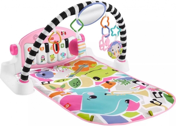 Fisher-Price Glow & Grow Kick and Play Gym - Pink Baby Playmat with 4 Ways to Play, Smart Stages Learning, 10 Linkable Toys, and Removable Piano for Newborn and Up