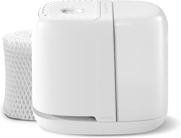 Canopy Bedside Humidifier 2.0, White, 36 HR Run Time, 2.5L Capacity - Reading Light & White Noise - Alleviate Symptoms of Allergies, Flu, Cold, Dry Skin - Humidifier, Filter, Power Cord & Adapter Premium White
