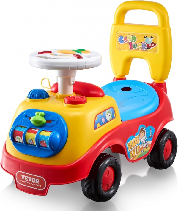 VEVOR Ride On Push Car for Toddlers, Ages 19+ Months, Ride Racer, Sit to Stand Toddler Ride On Toy, Kids Ride On Car with Music Steering, Horn & Under Seat Storage, Ride On Toy for Boys Girls, Black
