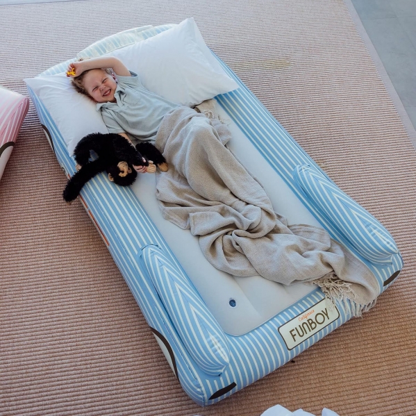 FUNBOY Kids Blue Inflatable Travel Bed & Mattress. Perfect for Sleepovers. Includes Carrying Case Storage Bag, Twin Blue Convertible