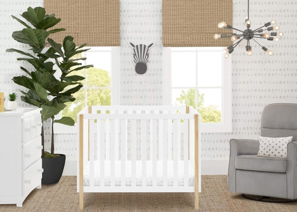Delta Children Gio Mini Crib with 2.75" Mattress Included, Bianca White/Natural Bianca White/Natural Modern