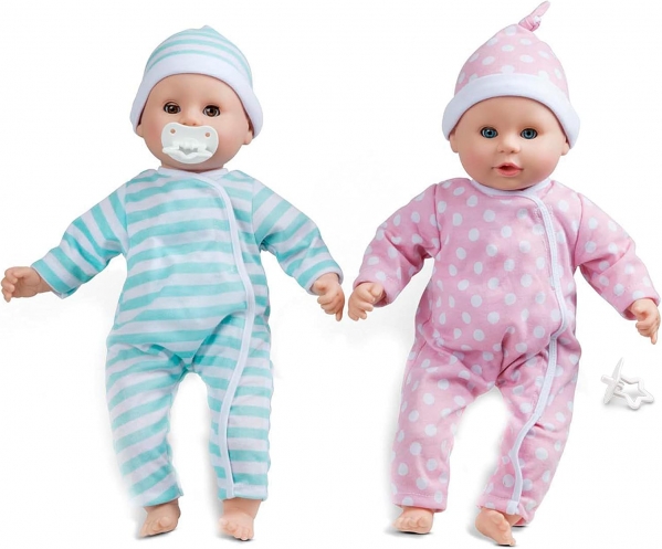 Melissa & Doug Mine to Love Twins Luke & Lucy 15” Light Skin-Tone Boy and Girl Baby Dolls with Rompers, Caps, Pacifiers
