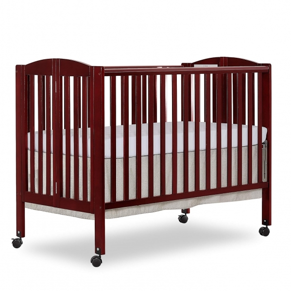 Dream On Me, Full Size 2-in-1 Folding Stationary Side Crib, Cherry