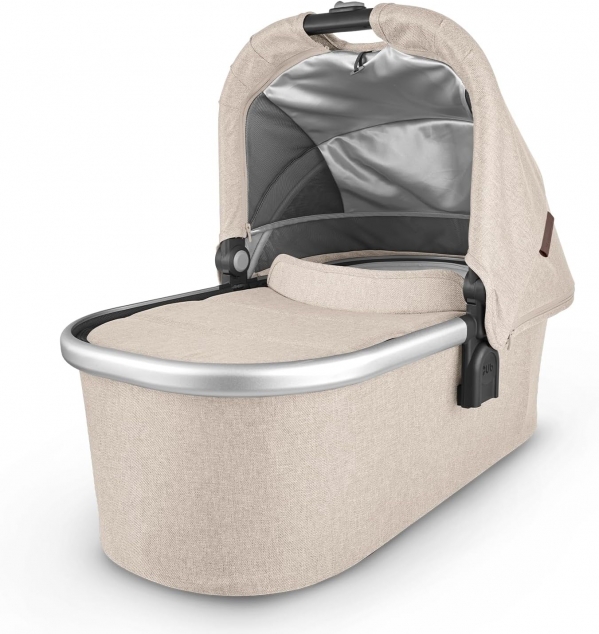 UPPAbaby Bassinet/Compatible with Vista, Cruz, Ridge, Minu Strollers/Overnight Sleep Solution/Mattress, Sheet, and Bug Shield Included/Declan (Oat Mélange/Silver Frame)