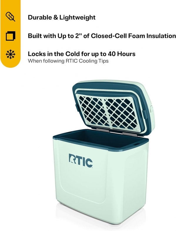 RTIC 8 QT Road Trip Personal Cooler, Small, Compact, Insulated, Portable Ice Chest Box for Food, Drink, Beverage, Beach, Camping, Picnic, Fishing, Boat, 12-Can Capacity Fresh Mint/Marine