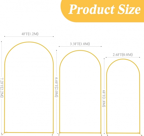 Putros Metal Arch Stand Gold Wedding Chiara Backdrop Stand Set of 3 (7.2FT,6.6FT,6FT) Square Arched Frame for Birthday Party Decoration 7.2FT,6.6FT,6FT Gold