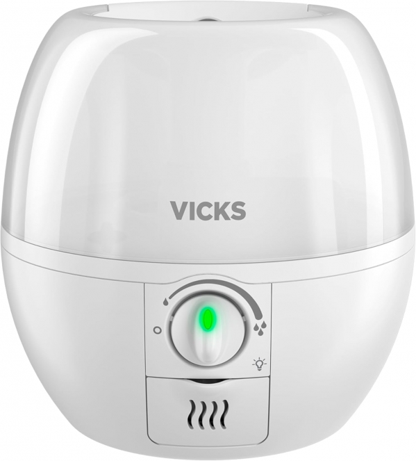 Vicks Filter-Free 3-in-1 SleepyTime Humidifier, Diffuser and Night-Light, Visible Ultrasonic Cool Mist Humidifier with Essential Oil Diffuser for Baby and Kids, White, Standard