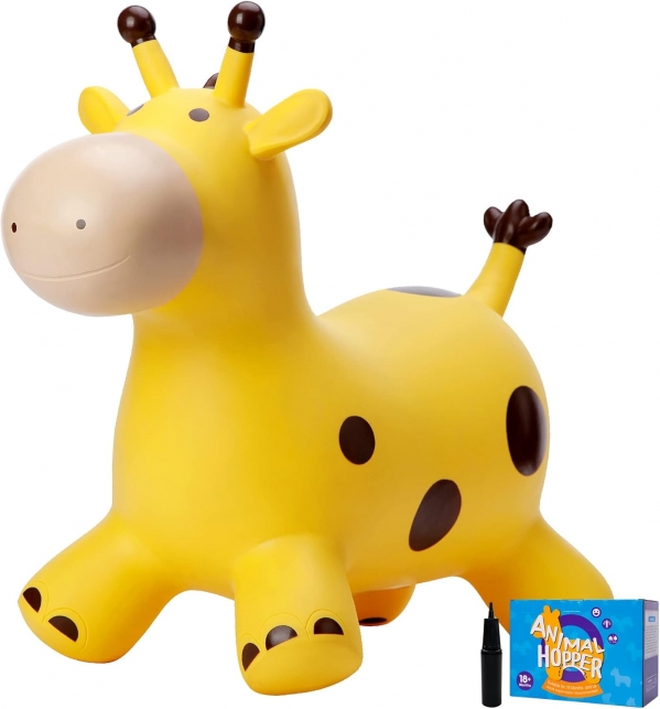 INPODAK Bouncy Horse for Toddler Hopper Bouncing Animal Inflatable Jumping Horse Ride on Hopping Toy Giraffe for Kids with Pump Yellow