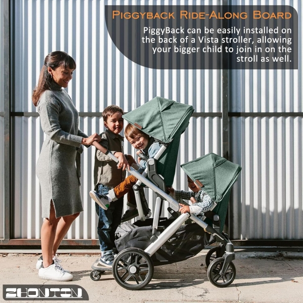 Piggyback Ride-Along Board for Vista (2015-2019), Vista V2, and Vista V3 Strollers | 65 lbs Capacity | Durable Polyurethane Wheels | Quick One-Touch Attachment for Kids to Join Strolling