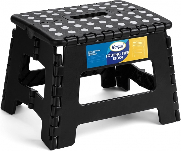 9" Folding Step Stool for Adults and Kids Holds Up to 300 lbs,Non-Slip Folding Stools with Portable Handle, Compact Plastic Foldable Step Stool for Bathroom,Bedroom, Kitchen,Black, 1PC 9 Inch Black