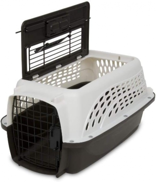 Petmate Dog Crates for Small Dogs & Cat Carriers, Two-Door Plastic Pet Kennel, Top & Front Loading, Made in USA, 19", White Two-door 19.0"L x 13.0"W x 10.0"H WHITE