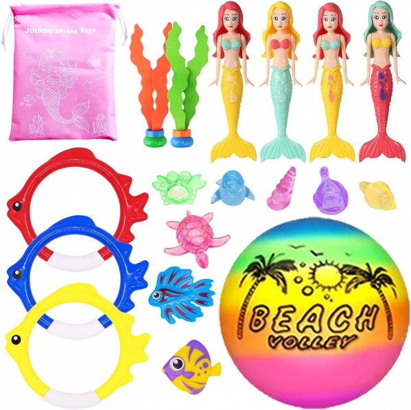 18 Pcs Diving Pool Toys for Kids Ages 3-12 Set with Storage Bag,Pool Games Summer Swim Water Sinking Mermaid Toys 18 Pack