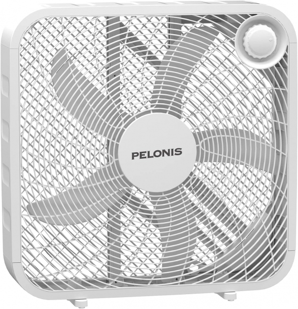 PELONIS 3-Speed Box Fan for Full-Force Circulation with Air Conditioner, White Box Fan White Fan