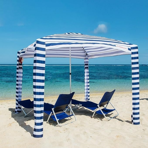 CoolCabanas Beach Cool Cabana Canopy Sun Shade Shelter Tent - 8' x 8' or 6'6" x 6'6", Easy to Setup, Folds to just 3'5", Perfect for Family Beach and Backyard, UPF 50+, The Original and The Best 64ft2 - 8' x 8' Pink Stripes