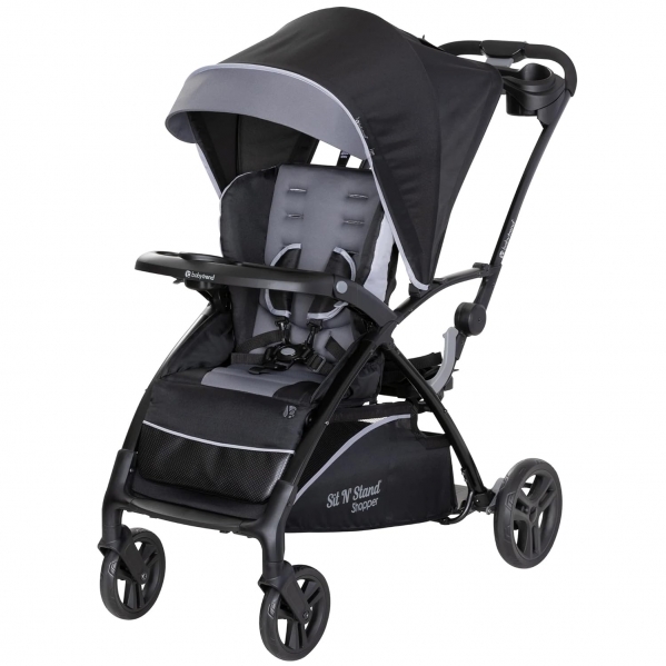 Baby Trend Sit N' Stand 5-in-1 Collapsible Shopper Stroller with Canopy, Visor, Extendable Storage Basket, Phone Tray, and 2 Cup Holders, Stormy